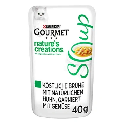 Afbeelding van Purina GOURMET Crystal Soup heerlijke brouwen, Met natuurlijke ingrediënten, fraai kattenvoer, diervoeding, aanvullende voeding, set van 32 (32 x 40 g), kip en groenten.