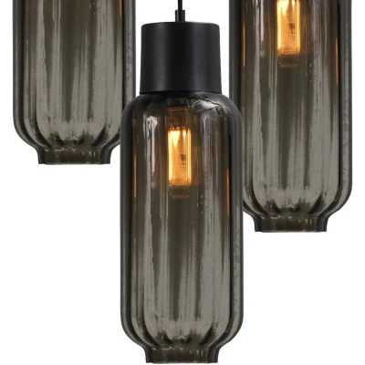 Afbeelding van Masterlight Zwarte design hanglamp Lett ll 3 lichts smoke glas 2157 05 35