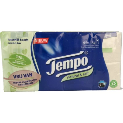 Afbeelding van Tempo Natural &amp; Soft Zakdoekjes 8 X 9 stuks, 8x9 stuks