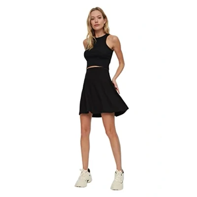 Afbeelding van Trendyol Zwarte Taille Drop/Skater Normale Mini, Elastische Gebreide Rok Twoss19St0117