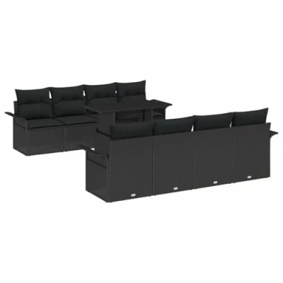Afbeelding van vidaXL 9 Delige Tuin Sofa Set met Kussens Zwart Poly Rieten