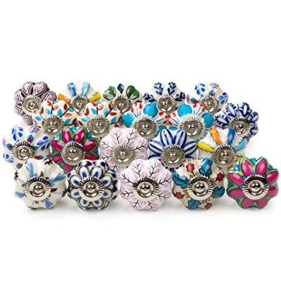 Afbeelding van Belle Vous Geassorteerde Keramische Kast Lade Deur Knoppen (20Pak) Bevestigingsmateriaal Inbegrepen Mix van Multikleur Vintage Ronde Handvatten Voor Keuken, Kasten, Dressoirs en kledingkasten