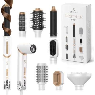Afbeelding van Stylila® 8 in 1 Airstyler met Diffuser Multistyler Hairwrap Airwrap Roterende Fohnborstel Haarstyler Haardroger Warmteborstel Krulborstel Krultang Stijlborstel Coldshot