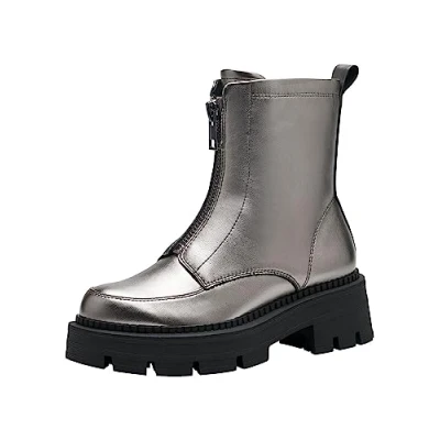 Afbeelding van Tamaris Enkellaarsjes met plateauzool, Dames, Maat: 36, Pewter Kunststof