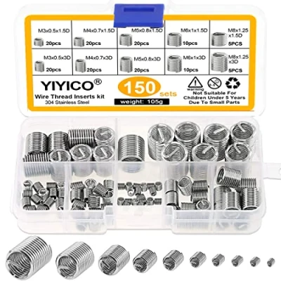 Afbeelding van Schroefnetten, type helicoil, 150 stuks, assortiment van inzetstukken M3, M4, M5, M6, M8, voor reparatie metaaldraad, roestvrij staal, metrische schroefdraadbussen (set A stuks)