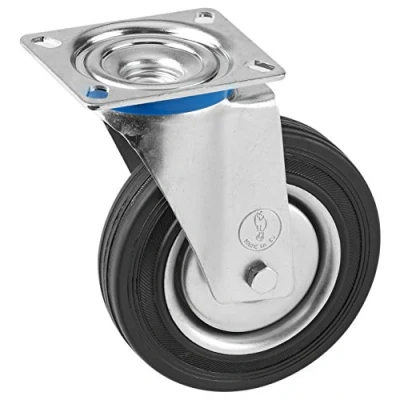 Afbeelding van Metafranc Zwenkwiel Ø 160 mm 135 x 105 plaat massief rubberen wiel zacht loopvlak rollagers 150 kg draagkracht/transportwiel/meubelwiel/heavy duty roller / 800910