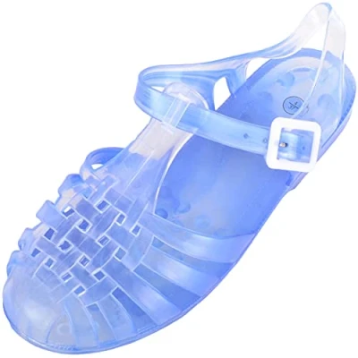 Afbeelding van ABSOLUTE FOOTWEAR Dames Casual Slip On Zomer Vakantie Strand Jelly Sandalen Flip Flops Platte Schoenen, Blauw, 38 EU