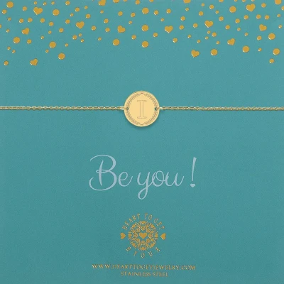 Afbeelding van Heart to Get Goudkleurige armband Initalen Coin 14 mm met Letter I Initialen initiaal en krans