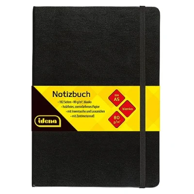 Afbeelding van Idena 10054 notitieboek DIN A5, blanco, papier crèmekleurig, 192 pagina&#039;s, 80 g/m², hardcover in zwart, 1 stuk