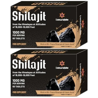 Afbeelding van Lumarejebo Shilajit Tabletten 30.000 Mg, 100% Pure Himalaya (1000 Mg per Portie), Rijk aan Meer Dan 85 Sporenmineralen En Fulvinezuur (120 Count(Pack of 2))