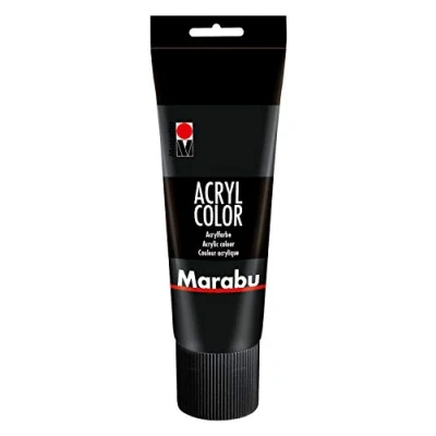 Afbeelding van Marabu 12010025073 acryl kleur zwart 225 ml, crèmige acrylverf op waterbasis, sneldrogend, lichtecht, waterbestendig, om aan te brengen met kwast en spons canvas, papier hout