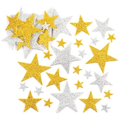 Afbeelding van Baker Ross AV610 Glittersterstickers in goud en zilver voor kinderen om te knutselen versieren met Kerstmis, jongens meisjes (150 stuks), Meerkleurig
