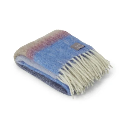 Afbeelding van Stackelbergs Plaid Mohairdeken Mohair Wol Blauw Azuur Camel L 130 cm B 170