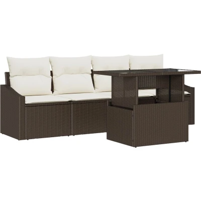 Afbeelding van vidaXL 5 Delen Tuin Sofa Set met Kussens Bruin Poly Rattan