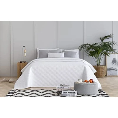 Afbeelding van Todocama Sprei voor lente, zomer, herfst en winter, 100% microvezel, extra zacht, veelzijdig bruikbaar, bedden van 120/135 230 x 260 cm, wit