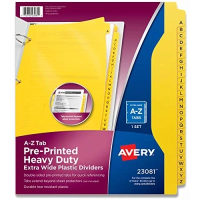 Afbeelding van Avery Heavy Duty Plastic Industriële Verdelers, 26 A Z Tabs, Geel (23081)