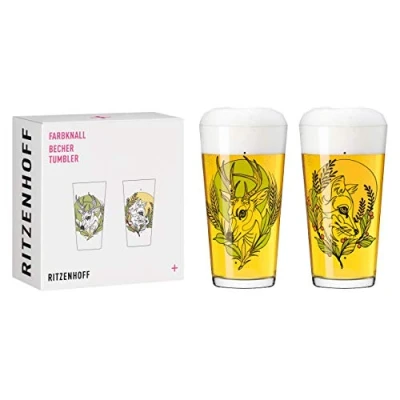 Afbeelding van RITZENHOFF 3491001 Beker, 400 ml, set van 2, serie kleurknallset nr. 1, 2 stuks met dierenillustratie, Made in Germany
