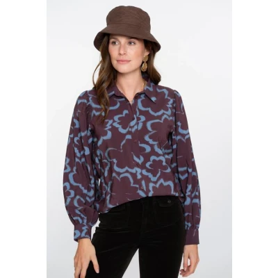 Afbeelding van Geisha Blouse Print Blauw/dessin XL