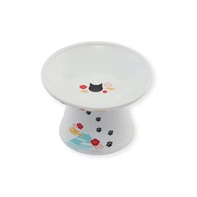 Afbeelding van Necoichi extra brede verhoogde kattenvoerbak (Fuji Edition, breed), wit