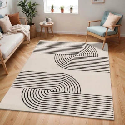 Afbeelding van SURYA Vloerkleed Woonkamer, Slaapkamer Modern Scandinavisch Tapijt CONSTANCE Wit/Zwart 152x213 cm