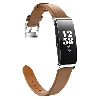 Afbeelding van MoKo Watch Band Compatible with Fitbit Inspire/Inspire HR, Premium Leather Replacement Strap Connector Fit HR Heart Rate + Fitness Wristband Brown