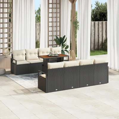 Afbeelding van vidaXL 9 Delige Tuin Sofa Set met Kussens Zwart Poly Rattan Acacia