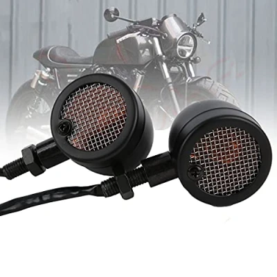 Afbeelding van BIKING Motorfiets Richtingaanwijzer 2 Stuks LED 12V Vintage Geel Licht Zwart Shell Modificatie Universele