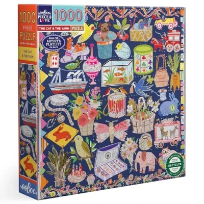 Afbeelding van eeBoo Cat and The Yarn Puzzel voor volwassenen, 1000 stukjes, gerecycled karton en plantaardige inkt, afmetingen 58,5 cm x cm, PZT120