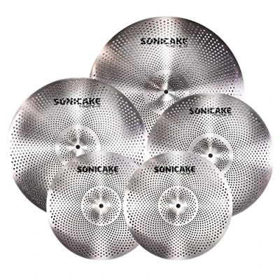Afbeelding van SONICAKE Laag Volume Bekken Pack Stille Set 14 &quot;Hi Hat+16&quot; Crash+18&quot; Crash+20&quot; Ride Praktijk van 5 stks Zilver