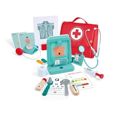 Afbeelding van Hape Medische speelset van hout voor kinderen, doktersset met interactieve gereedschappen