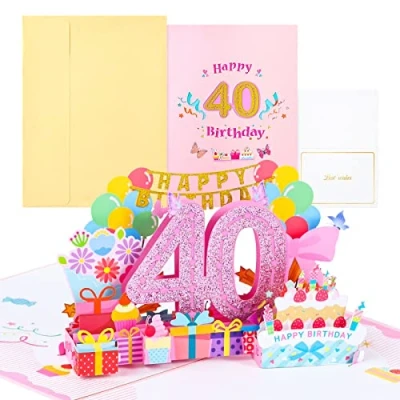 Afbeelding van Joyoldelf 40e verjaardagskaart, pop up wenskaarten, 3D kaart, verjaardagskaarten met envelop voor vrouwen, moeders, meisjes, mannen, vrienden, romantische cadeaukaart