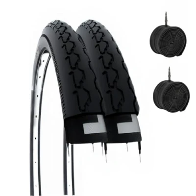Afbeelding van 2 banden 24 x 1 3/8 (37 540) + binnenbanden zwarte afdekkingen voor rolstoel 24&quot;