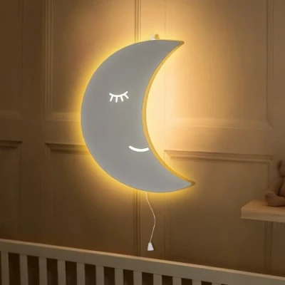 Afbeelding van Marco Paul Moderne led nachtlamp van hout, werkt op batterijen, wanddecoratie voor kinderkamer, cadeau idee
