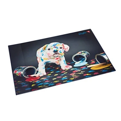 Afbeelding van Läufer 46652 Bureauonderlegger, kleurrijke hond, 53 x 40 cm, antislip onderlegger voor kinderen, accessoires kinderbureau, met transparant zijvak
