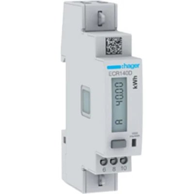 Afbeelding van Hager kwh meter 1 fase directe meting 40a 92 276v 160 480v klasse b pulsuitgang mid modbus afname levering multi tarief ecr140d