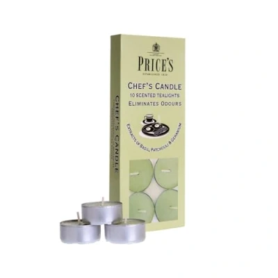 Afbeelding van Price&#039;s Chef&#039;s theelichtjes 10 Pack Geureliminerende Gemaakt met basilicum, patchouli en geranium extracten Schone, verse, kwaliteitsgeur Langdurige geur