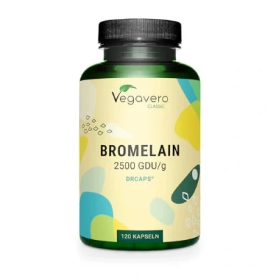 Afbeelding van Vegavero Bromelaïne in hoge doses 650 mg (3120 F.I.P 1560 GDU) per capsule enterisch gecoate DRCaps® Laboratorium getest Enzymen uit ananas Veganistisch Geen toevoegingen