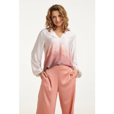 Afbeelding van Smashed Lemon 25020 Top Met Kraag In Vintage Roze En Mauve Ombre Print L