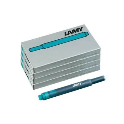 Afbeelding van Lamy T10 4 delige set inktpatronen met grote inktvoorraad geschikt voor alle vulpenmodellen inhoud 1,25 ml per patroon 5 stuks pak inktkleur turquoise