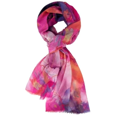 Afbeelding van Dunne Sjaal Print Goud Accent (19341#) Roze/Fuchsia