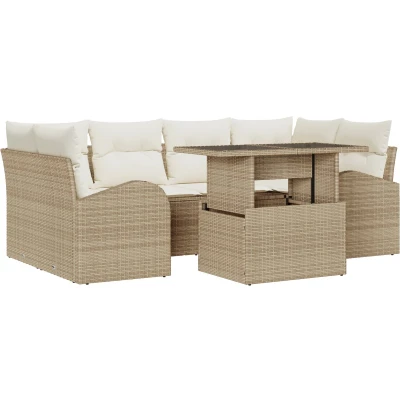 Afbeelding van vidaXL 7 delige Tuin Sofa Set met Kussens Beige Poly Riet