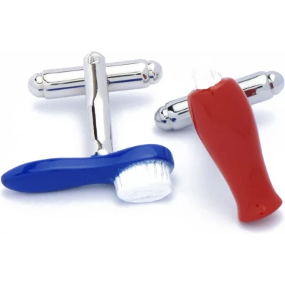Afbeelding van Manchetknopen Tandenborstel en Tandpasta Blauw Rood