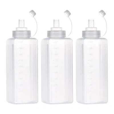 Afbeelding van Disnace 3 stuks plastic knijpflessen, brede knijpflessen met doppen, transparant, geen lekkage, voor schilderen, bakken, ketchup, scherpe sauzen, olijfolie, sausfles (# 1000 ml)