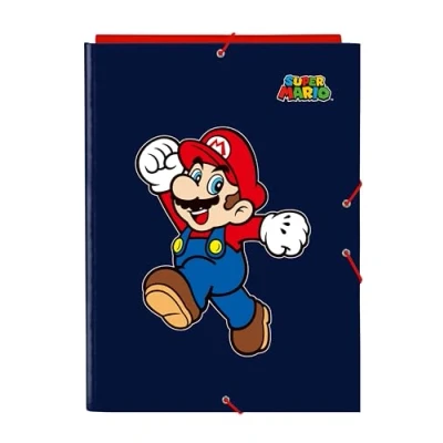 Afbeelding van Super Mario World Folio map met 3 kleppen, ideaal voor kinderen van verschillende leeftijden, comfortabel en veelzijdig, kwaliteit duurzaamheid, 26 x 36,5 cm, marineblauw, Donkerblauw, Standaard,