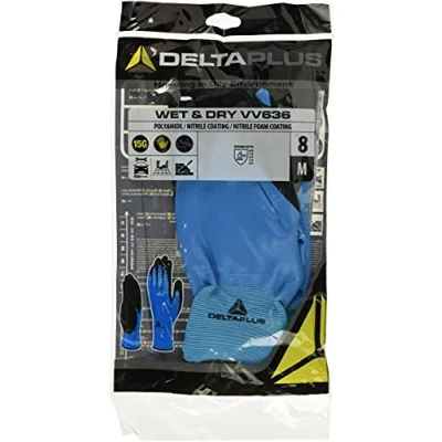 Afbeelding van Delta Plus VV636BL08 Polyamide handschoen nitrilgecoate hand handpalm met nitrilschuim gecoate handpalm, blauw zwart, maat 08