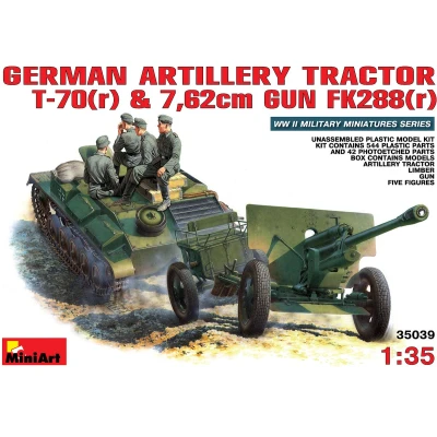 Afbeelding van 1:35 MiniArt 35039 German Artillery Tractor T 70(r) &amp; 7,62cm FK288(r) w/Crew Plastic Modelbouwpakket