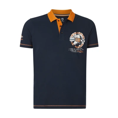 Afbeelding van Jan Vanderstorm oversized polo RANDO Plus Size met printopdruk donkerblauw