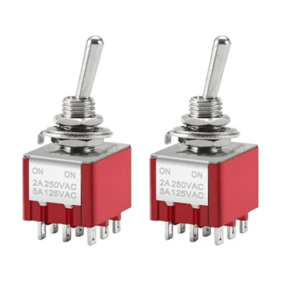 Afbeelding van Heschen Set van 2 miniatuur tuimelschakelaar MTS 302 ON 3PDT 9 polig 2A 250V 6A 125V
