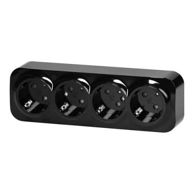 Afbeelding van Opbouwstopcontact 4 voudig, serie RT1, zwart