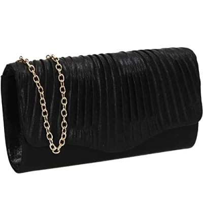 Afbeelding van SwankySwans Alice dames glanzende metallic party prom bruiloft avond kleine clutch tas portemonnee, Zwart